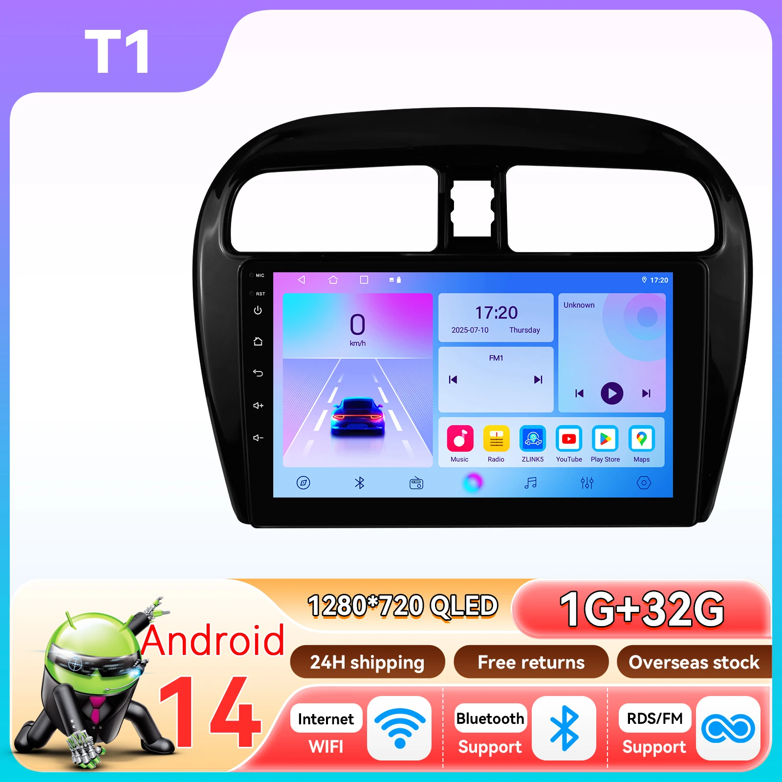 2Din Android Autoradio voor Mitsubishi Mirage 2012-2023 Space Star Dodge Attitude Draadloze Carplay GPS Door Snapdragon 6115 Speler