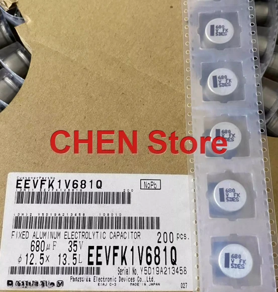 

10 шт./лот, новый оригинальный Matsushita SMD EEVFK1V681Q 35V680UF 12,5X13,5 алюминиевый электролитический конденсатор 680 мкФ 35 В, бесплатная доставка