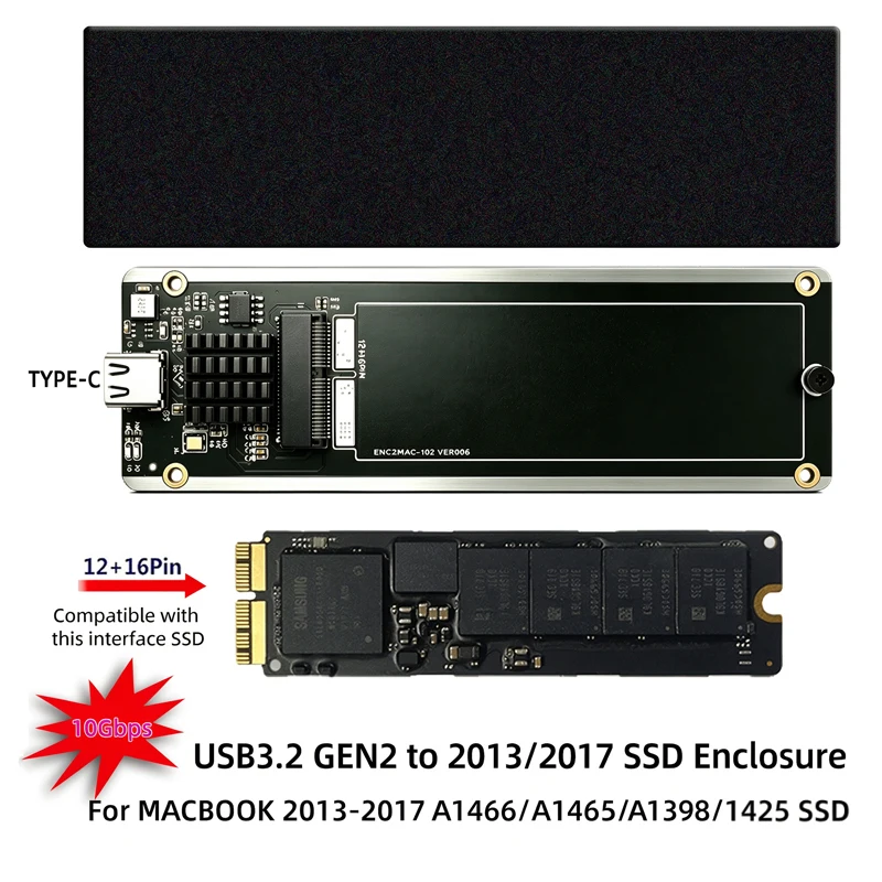 USB 3.2 Gen2 10Gb Typ-C SSD-Gehäuse für MacBook 2013-2017 A1466/A1465/A1398/A1425 12+16Pin SSD Aluminium Tragbares SSD-Gehäuse – Detail 4