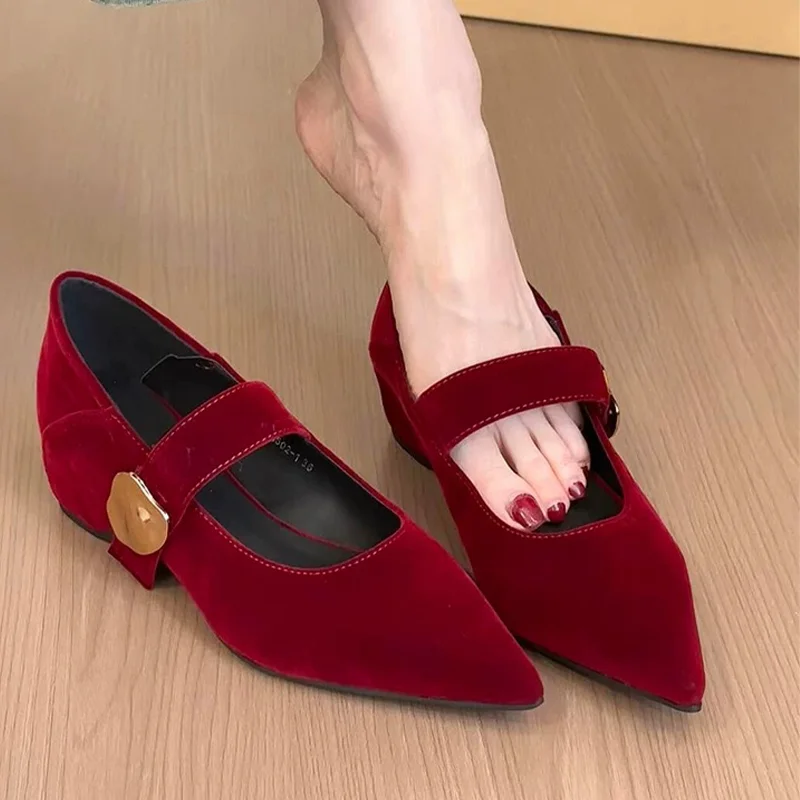 

Женские туфли на каблуке с острым носком, элегантные массивные неглубокие сандалии, весна 2026, новые туфли Мэри Джейн на низком каблуке, модные Mujer Zapatos