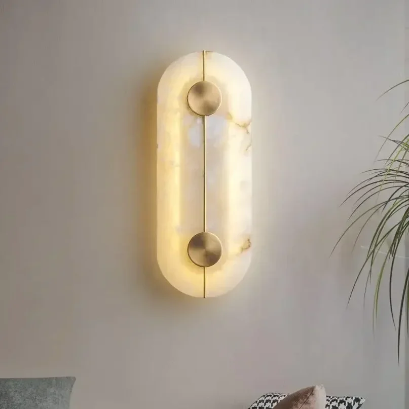 Nordic Modern Marble stone Wall Lamp alabaster Living Room Gold Copper Home Indoor Decoration LED Sconce Bedroom Bedside Round