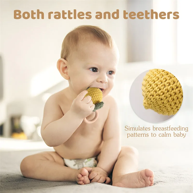 1PC Baby Ratter Toys Wooden Fruit Crochet Ringing Teether BPA Free Lemon Rainbow Rings Newborn Montessori Teether Kid Toys Gifts