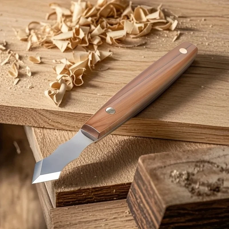 Long handled carving and trimming knife, woodworking right angle chisel, 60 degree angle chisel, square hole slotting knife