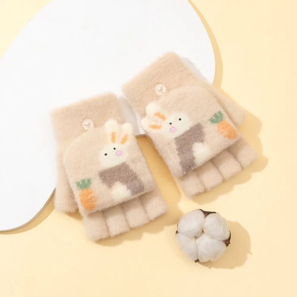 

1Pair Winter Knitted Gloves Windproof Cold-proof Flip-up Gloves Cartoon Rabbit Keep Warm Skiing Mittens for Christmas Gift