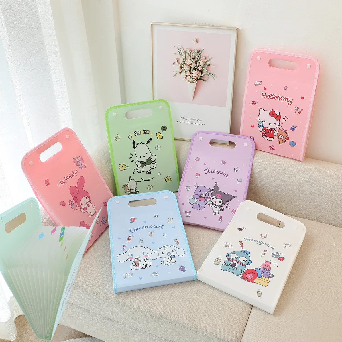 

Sanrios Cinnamoroll Kuromi Mymelody kawaii Anime Cartoon A4 Multi-layer Folder Button File Bag Organ Bag Office Storage Tools