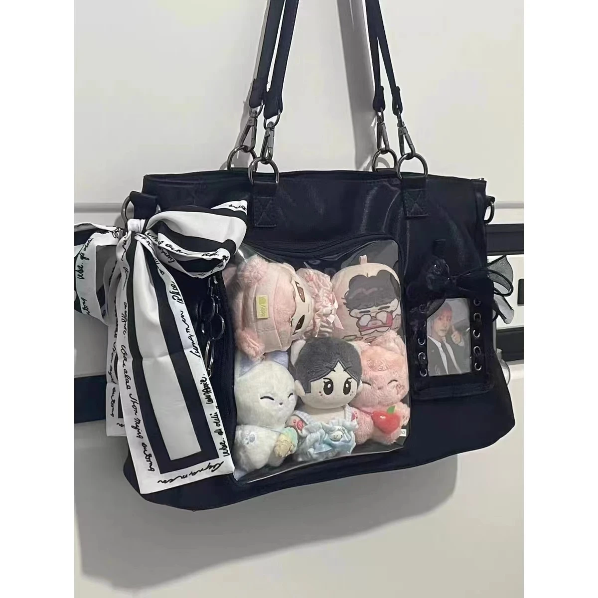 

Autumn Winter Nylon Tote Bag Commuter Versatile Student oulder Bag Korean Sle Decorative Stitching Medium Size Pure Color