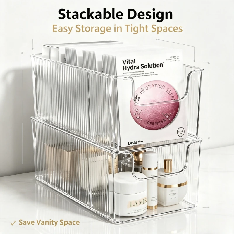 Detachable Divider Facial Sheet Mask Organizer, Clear Acrylic Storage Bin with Removable Partition for Vanity Fridge