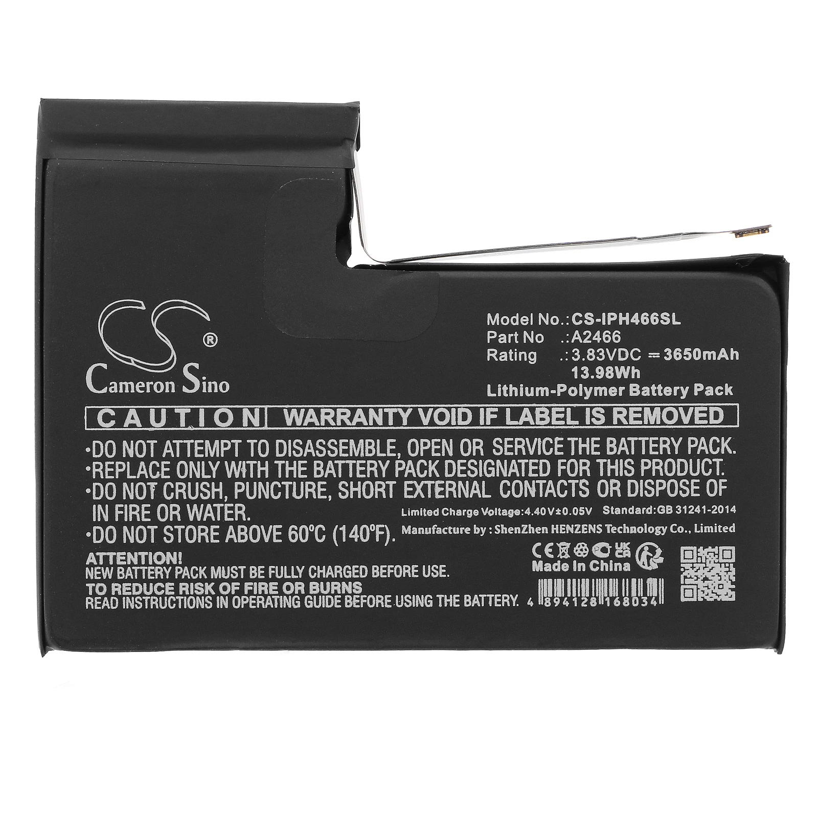 Cameron Sino 3.83V 3650mAh/4400mAh Mobile,SmartPhone Battery A2466 for Apple IPhone 12 Pro Max +TOOLS KIT