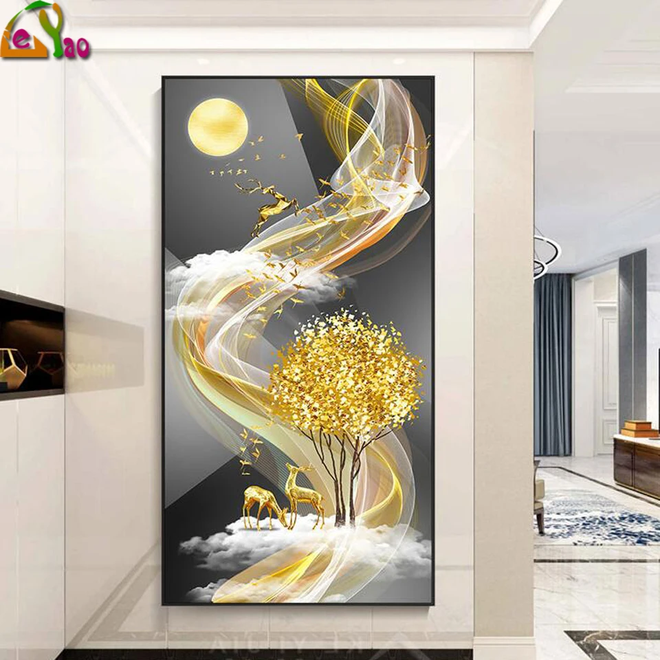 Elk Fortune Tree 5d Diamond Painting Living Room New Aisle Corridor Full Drill Square/Round Puzzle Diamond Embroidery Art 5d