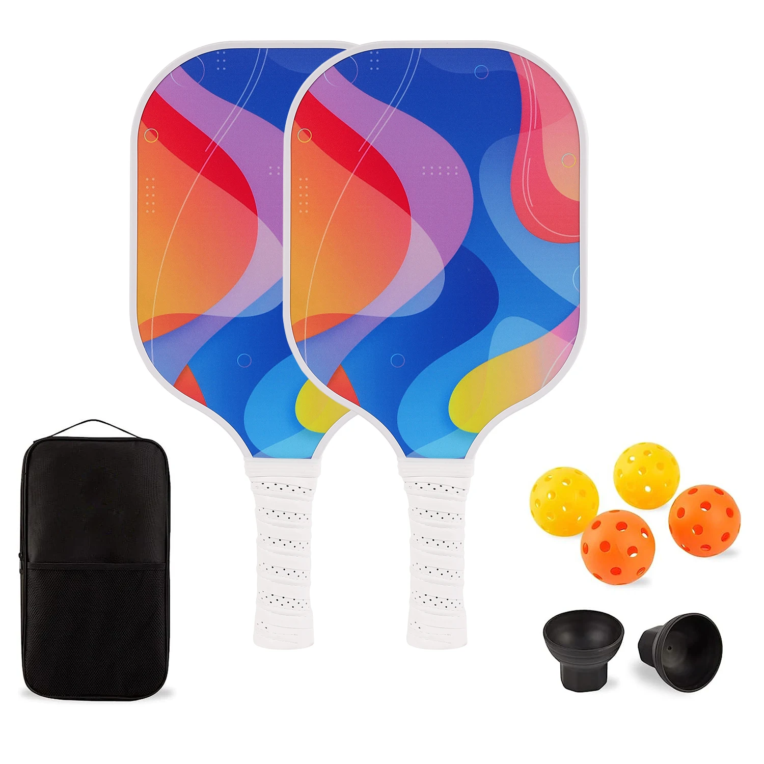 Pickleball Paddles Set, Raquete De Bola De Pickle De Fibra De Vidro, Jogo interior e exterior, Bolsa de transporte, 2 Conjuntos De Raquete Aprovado USB, 4 Bolas