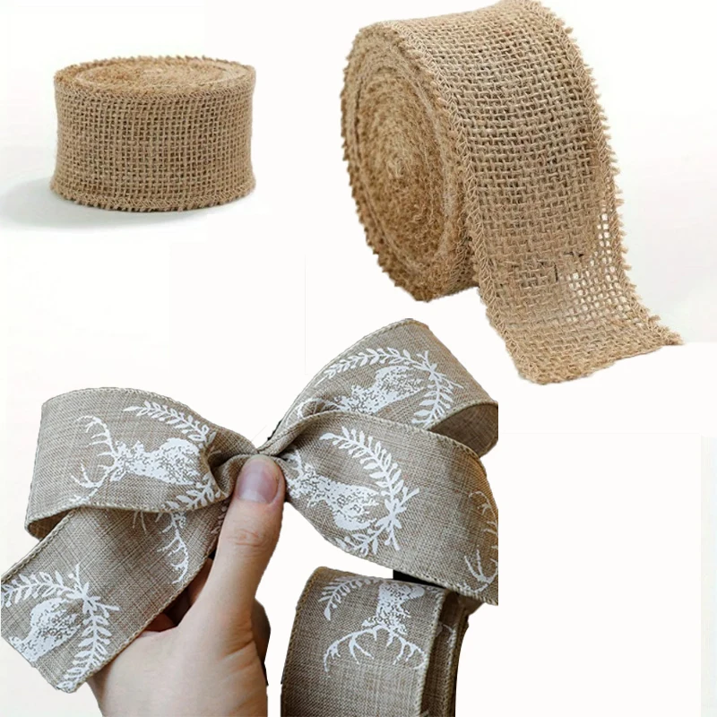 1/2pcs Decorative Burlap Ribbon with Edge Stitching for Christmas, Weddings, Parties, and More