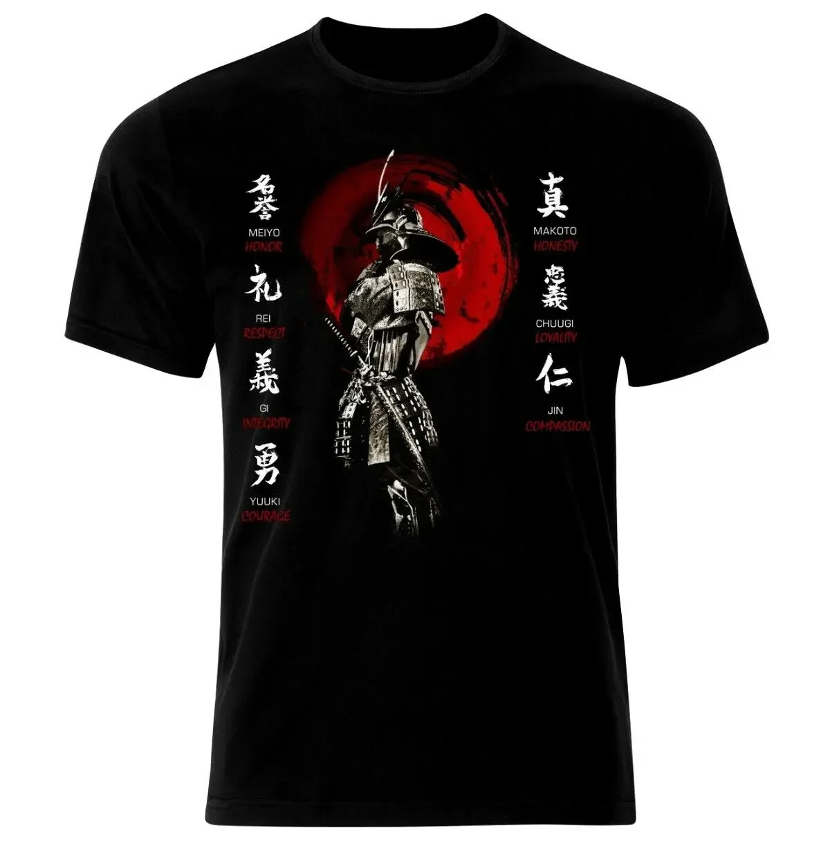 Bushido Code Virtues Japanese Ronin Katana Samurai T-Shirt 100% Cotton O-Neck Summer Short Sleeve Casual Mens T-shirt Size S-3XL