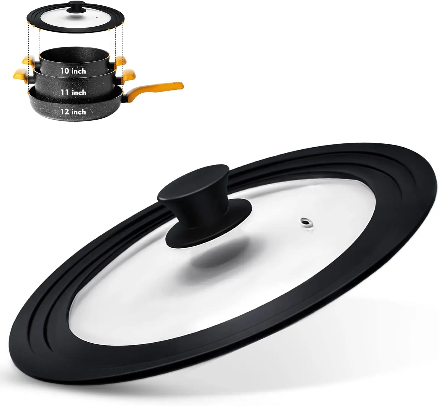

Universal Lid for Pots,Pans and Skillets,Fits 10", 11", 12" Diameter Pots and Pans