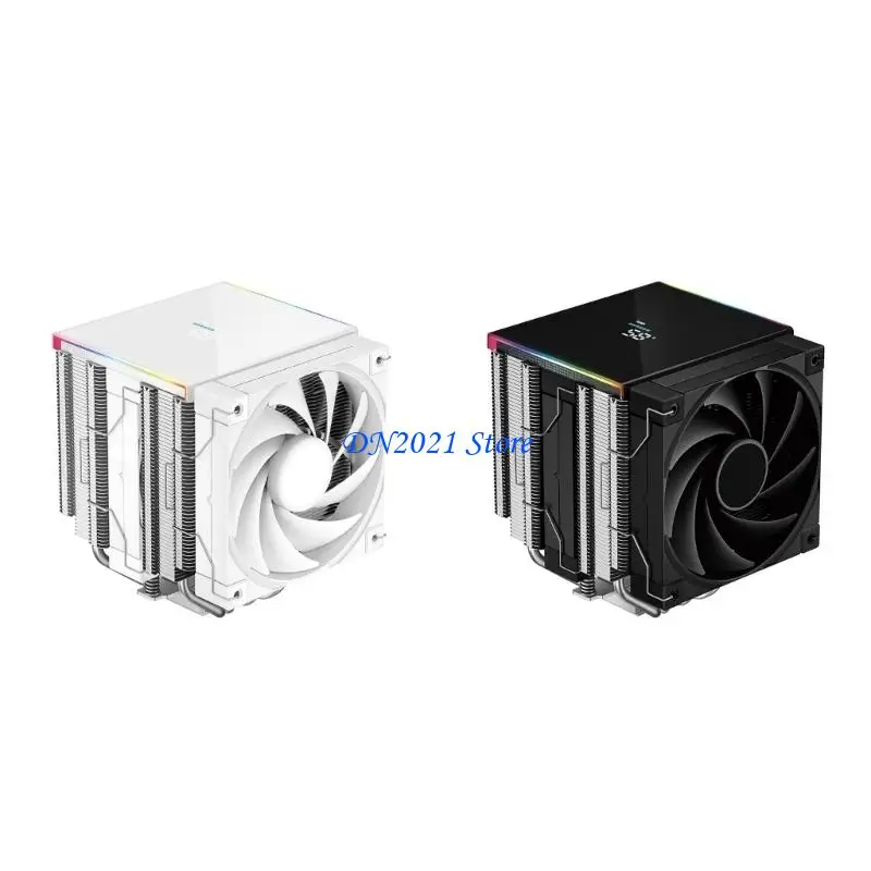 F3KE Two-Fan Desktop Processor Heat Sink with Heat Tubes, Metal Arrays, Temperature Readout, and Bilingual Installation Guide