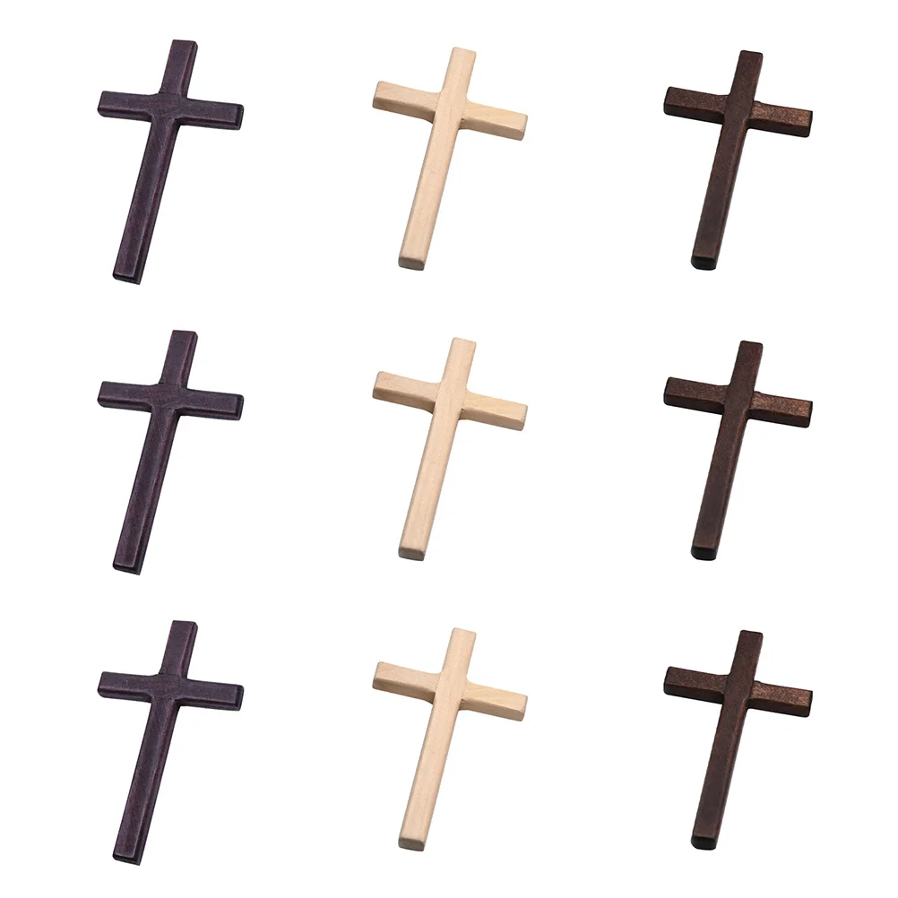 

9pcs Wooden Cross Ornaments Catholic Prayer Adornments Handmade Religious Decor For Desktop Festival Gift