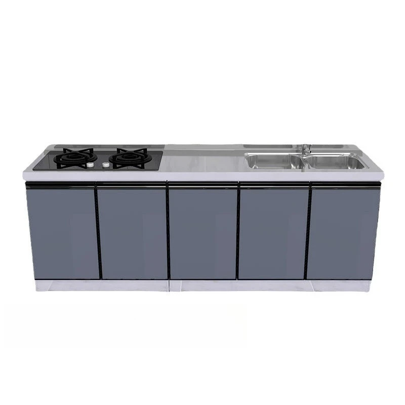 Modern Minimalist Stainless Steel Kitchen Island: Matte Gray/Black Finish with Integrated Sink Countertop Kitchen Cabinet