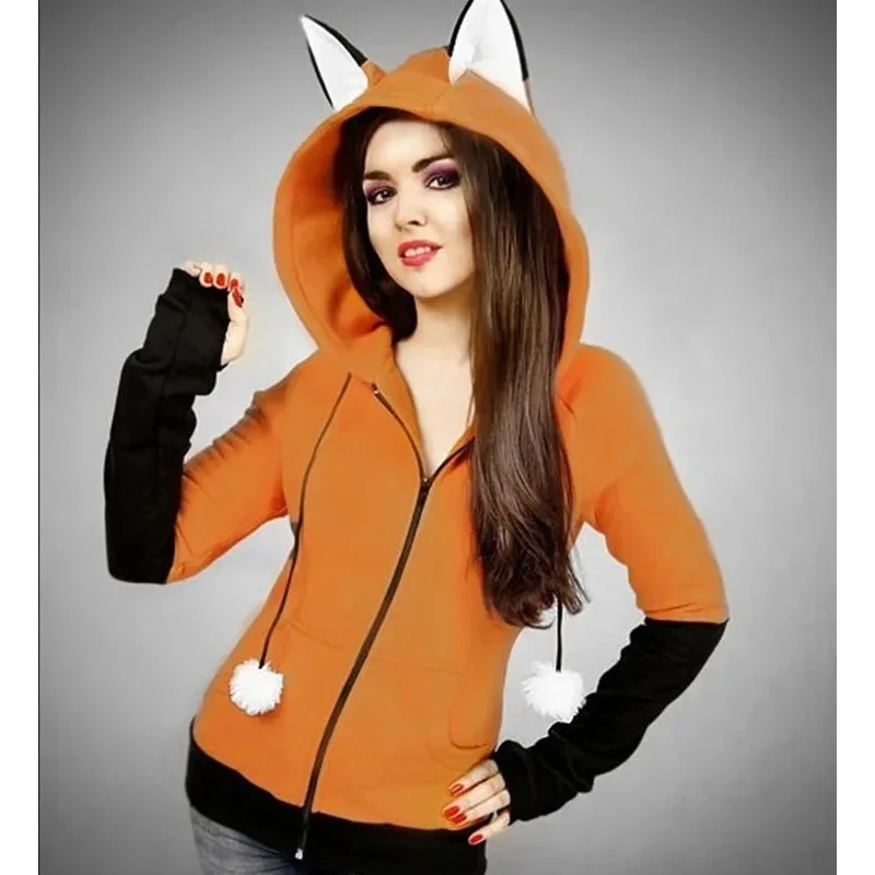 Animal Fox Ears Cosplay Costume Hooded Jacket Warm Orange Sweatshirt Cosplay Neutral Hoodie 2021