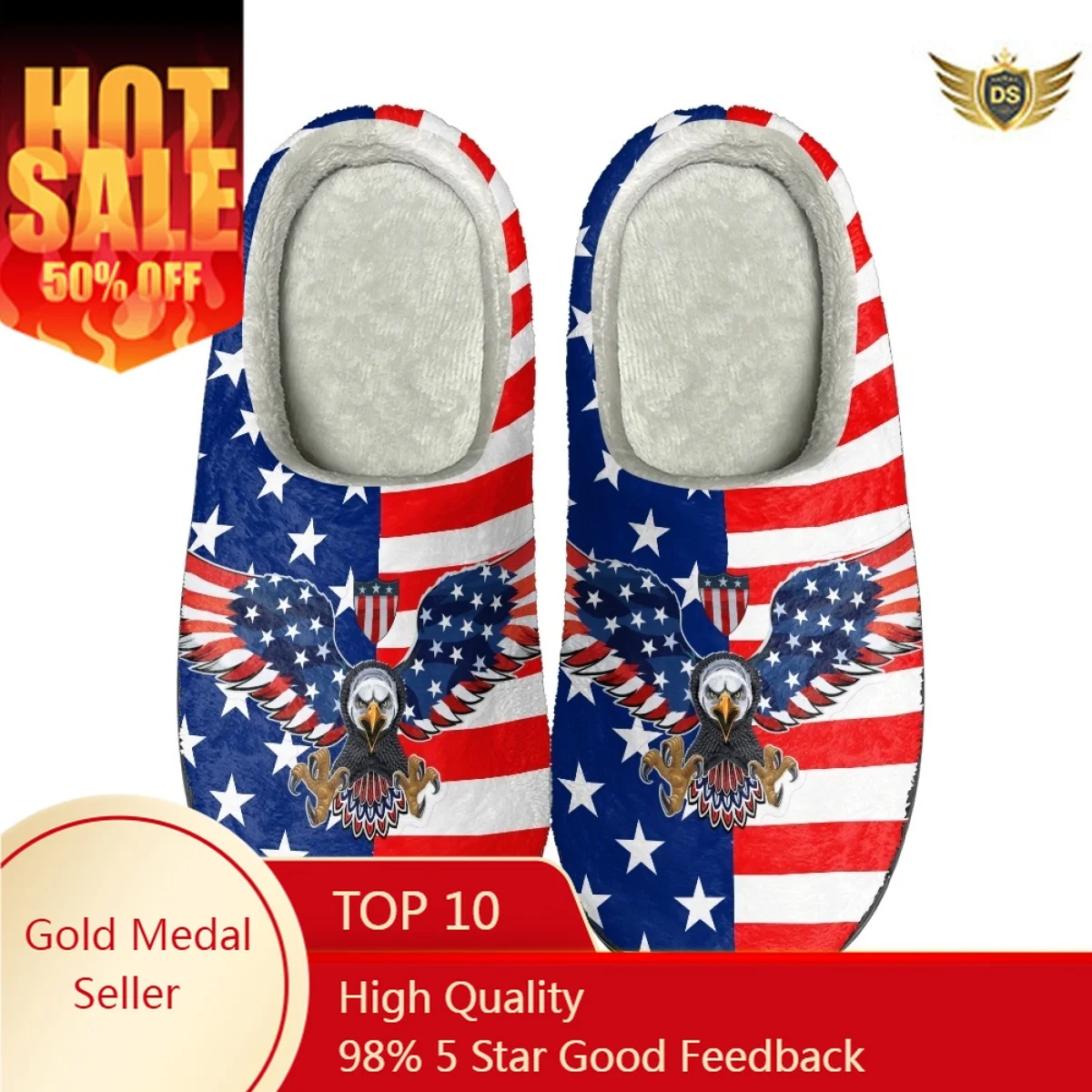 

America Flag Printed Casual Slippers Dropshipping Women's Home Flat Cotton Slippers Autumn Winter Warm Couple Comfort Footwear