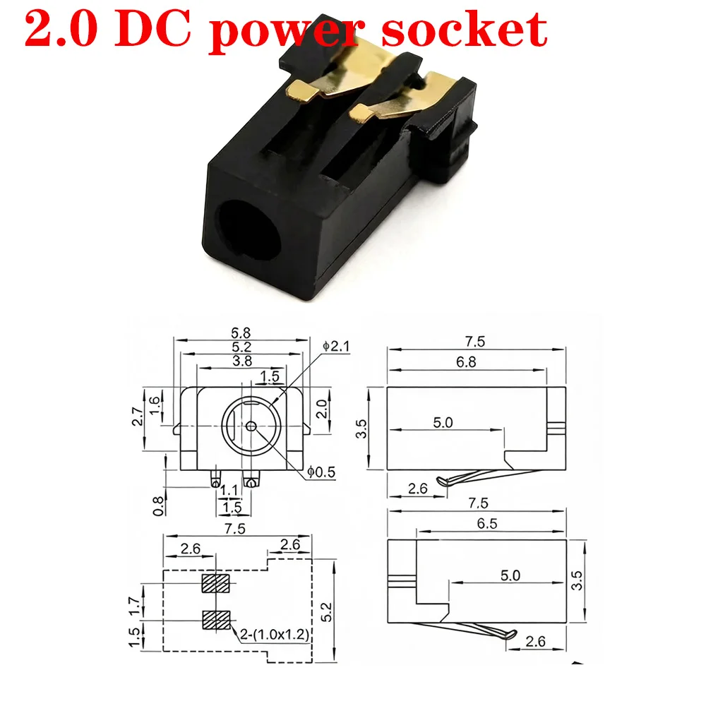 Conector de alimentação 10/20/100 para Nokia N70 N72 N73 6120C N80 N81 N82 5700 6300 5230 5310 5300 6120c 5130, soquete de carregamento de 7,5mm