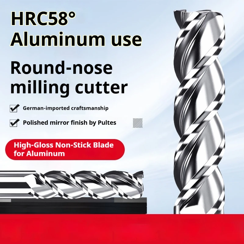 1pcs HRC58 3flute 4R0.5 6R0.5 8R0.5 10R0.5  R1 round nose bull mill carbide alloy endmill router bit cutters aluminum process