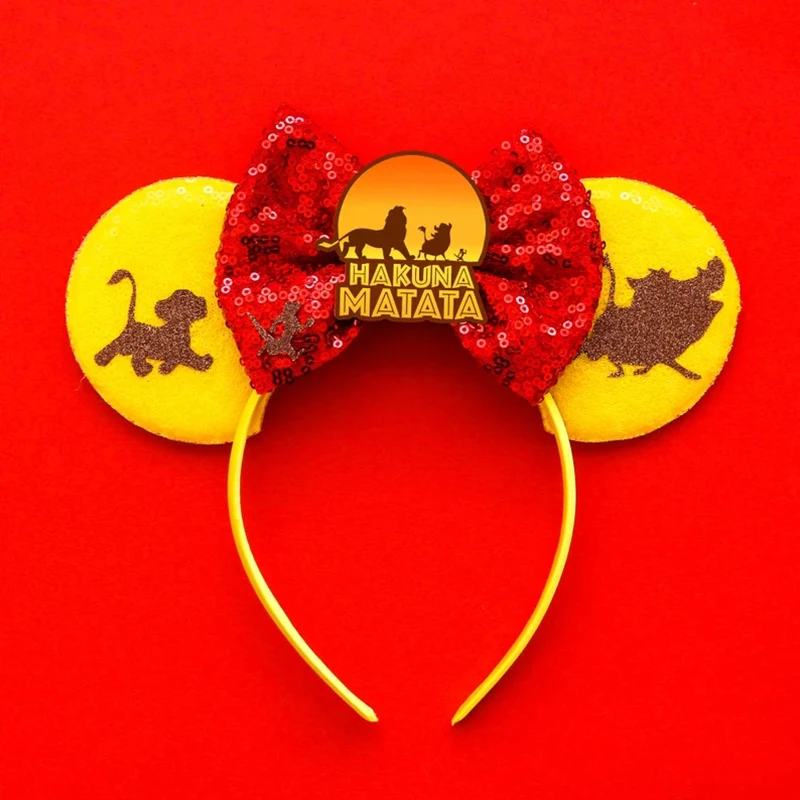 The Lion King Ears Hairbands Women Sequins Bow Headbands Kids Simba Head Band Girls Pumbaa Hair Bands Baby Disney Timon Headwear