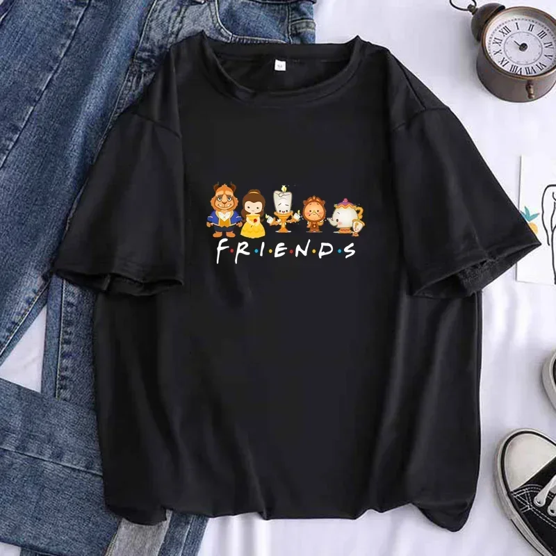 Mulheres bela e a fera amigos t camisa 2024casual kawaii hipster copo camisetas topo feminino sexy harajuku roupas de menina