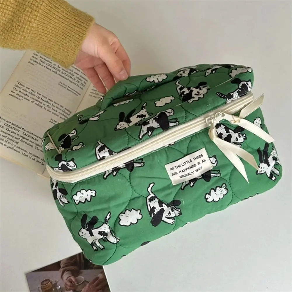 Cute Dog Sheep Pattern Cotton Wash Bag Flap Storage Bags Portable Soft Large Capacity Makeup Pouch with Zipper