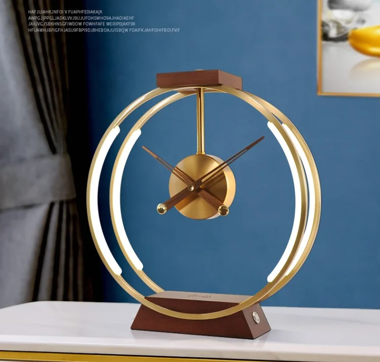 Adjustable lamp, luxury clock, modern wooden base desk lamp with fast wireless charging lamp