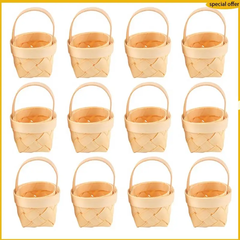 

A50I 60Pcs Wood Chip Mini Baskets Manual Woven Baskets Ornaments Candy Storage Box