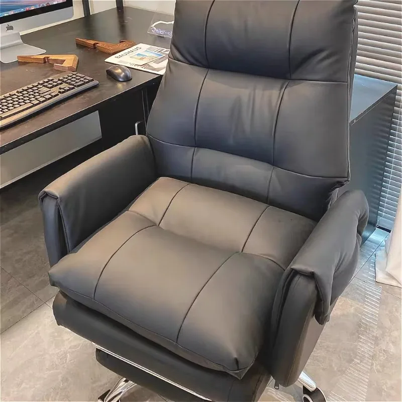 Genuine Leather Luxury Modern Boss Chair, Computer Comfortable Office Chair, Sitting and Lying Study Desk Back Swivel Chair