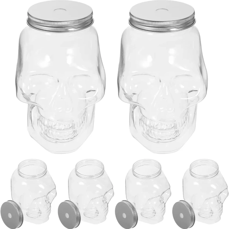 Botella de leche reutilizable con calavera de Halloween, con agujero para beber jugo pequeño, tarro de Mason, botella multifunci