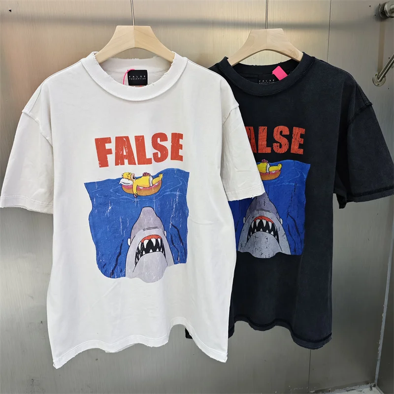 Retro pure cotton False perception cartoon printed loose casual men's T-shirt