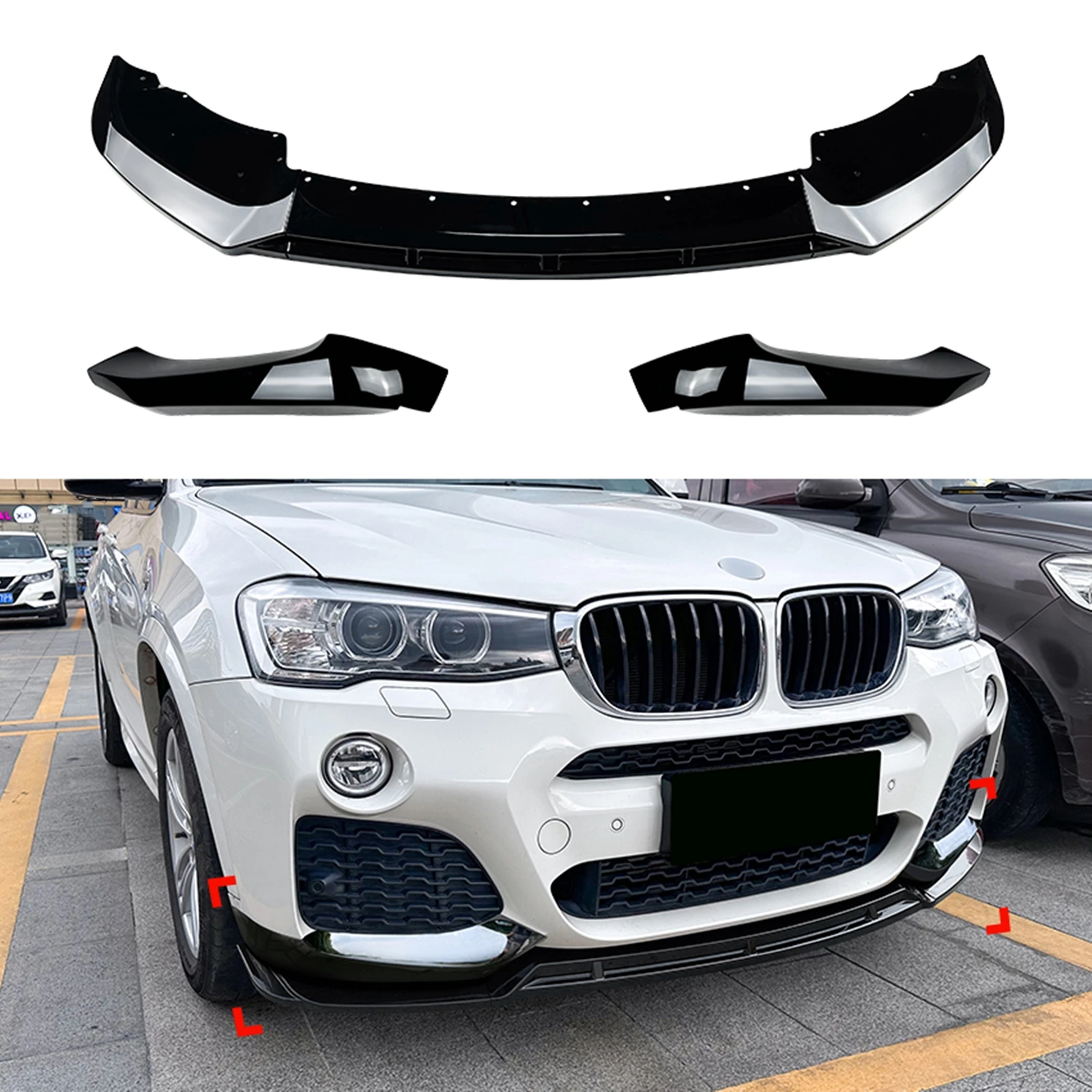 

Front Bumper Spoiler Lip For BMW X3 F25 X4 F26 LCI M Sport 2014 2015 2016 2017 Gloss Black Car Lower Protector Splitter Kit