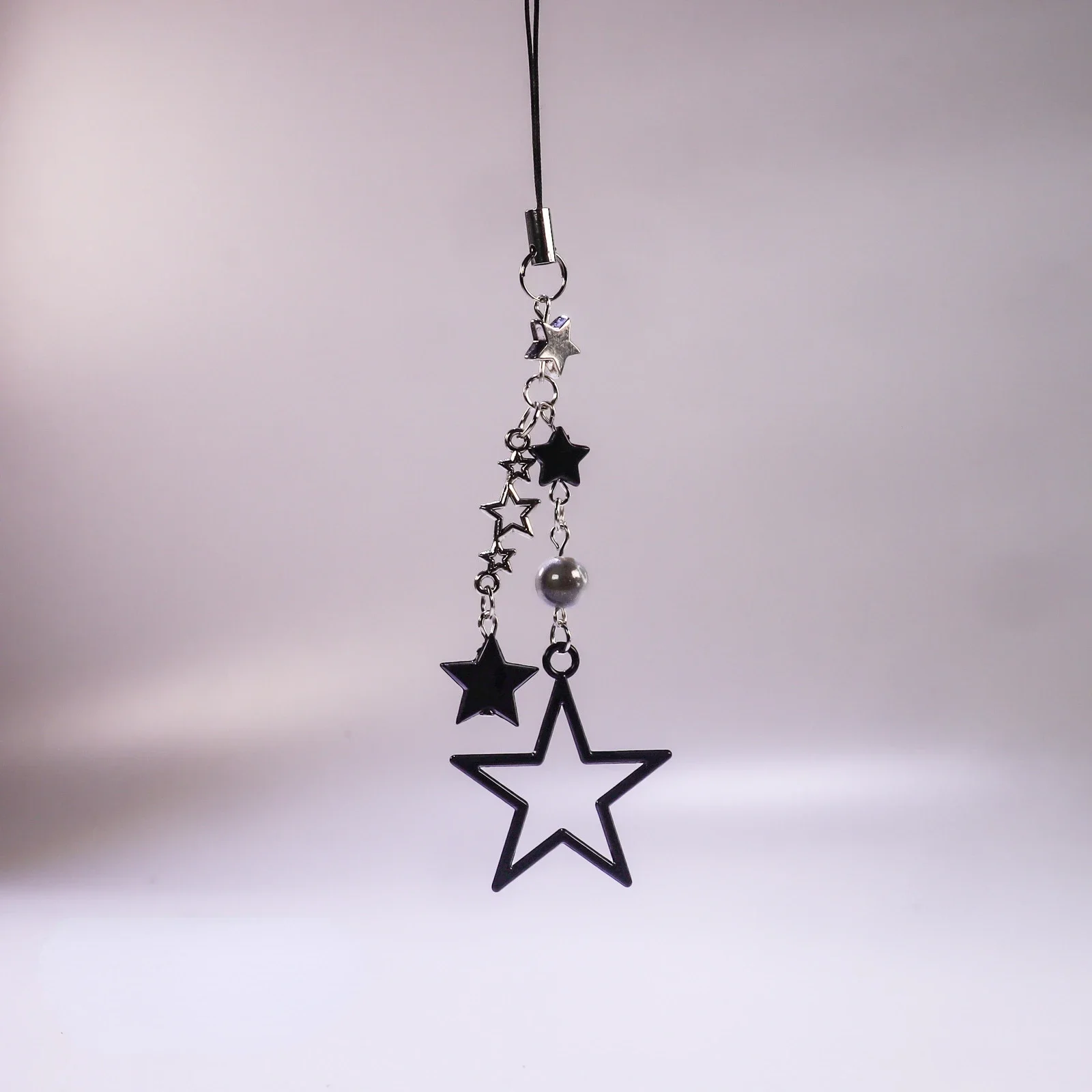 Y2K Style Metal Black Star Pendant Phone Charm Strap Sweet Cool Girl Pendant Cellphone Lanyard Keycord For iPhone Keychain