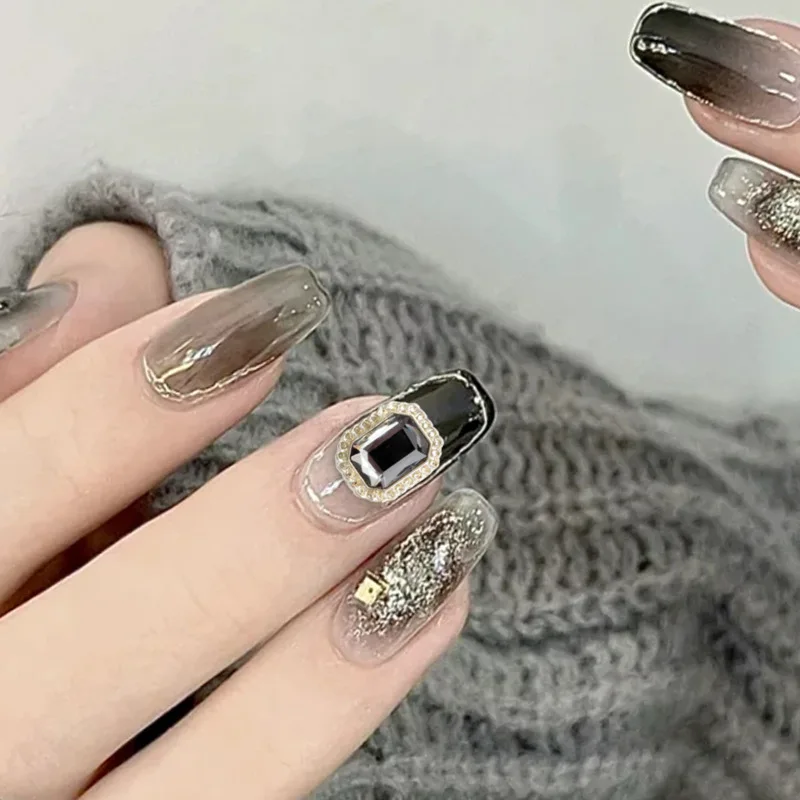 10 szt. Brokatowe krótkie 3D czarne diamenty kwadratowe ośmiokąty miłosne kryształowe mieszanka ozdób do paznokci biżuteria ze strasu ozdoby Manicure Charms