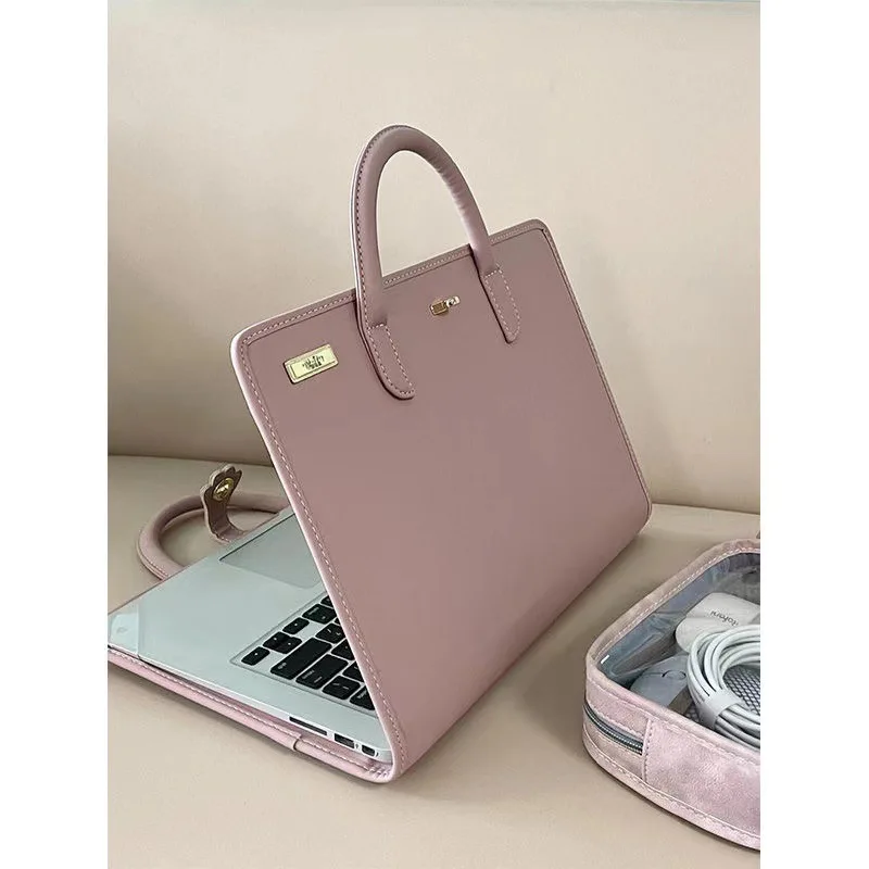 Pink Girls Casual All Match Simple Top-Handle Bags Korean Solid Trendy Chic Laptop Bag Sweet Y2k Fashion Travel Women's Handbags