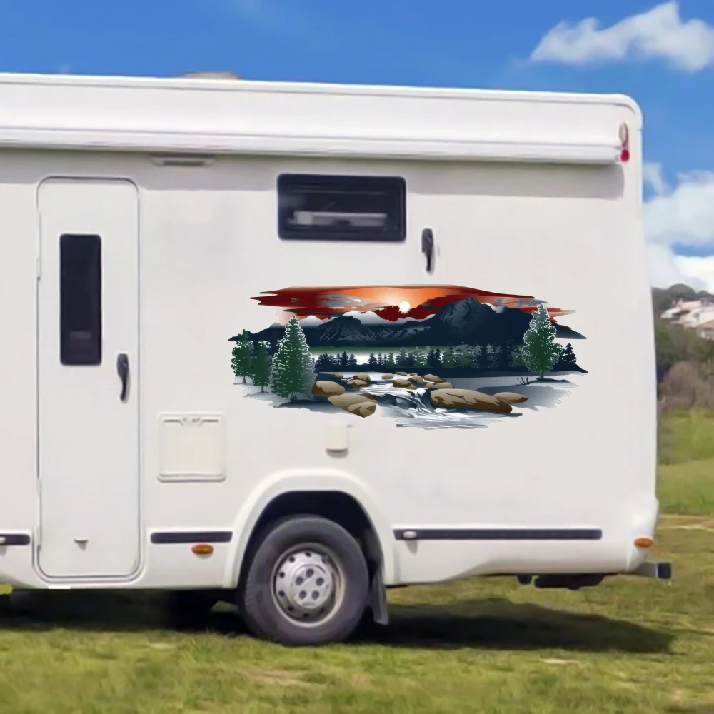 

1 шт., горный пейзаж, прицеп, кемпер, автодома, наклейка на автомобиль, автокант, лес, дикая природа, дом на колесах, караван, наклейка, декор