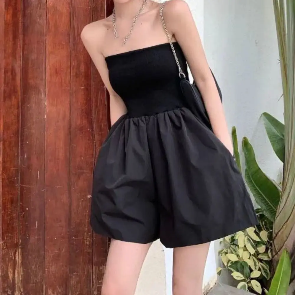 

Sleeveless Strapless Jumpsuit Shorts Wide Leg Baggy Chest Hugging Pants Skirt Retro Ins Style High Waisted Clothing Lady