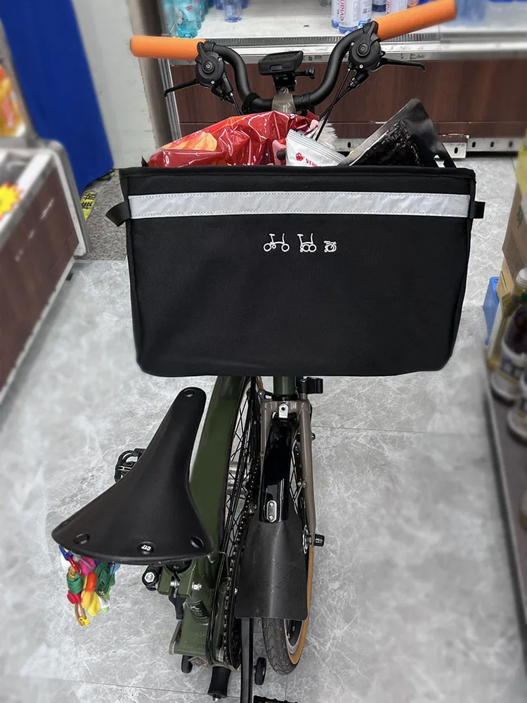 Für Brompton Faltrad: Vordere Aufbewahrungstasche mit Halterung, Original Vordertasche, Gemüsekorb und interne Halterung – Detail 13
