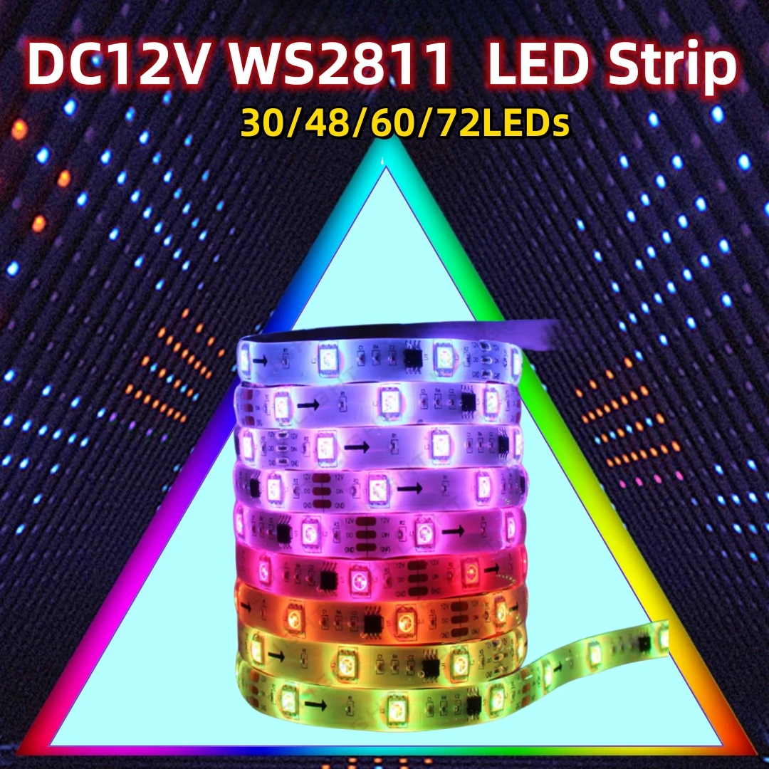 5M 12V WS2811 LED Strip Full Color 5050 RGB Addressable Led Pixel Light 1 Ic Control 3 LEDs Flexible LED Tape 30/48/60/72Leds/m