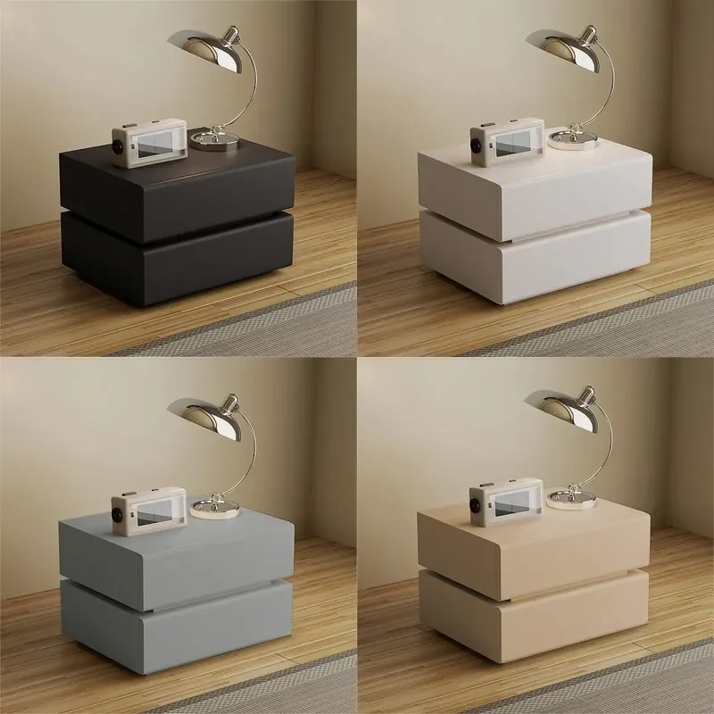Nordic Cream Microfiber Leather Solid Wood Nightstand Large Simple Bedroom Side Table Minimalist Ins Style End Table