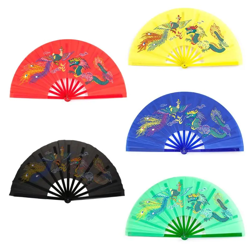 Chinese Kung Fu Fan for chi Martial Arts Dragon Phoenix Plastic Handheld Fol