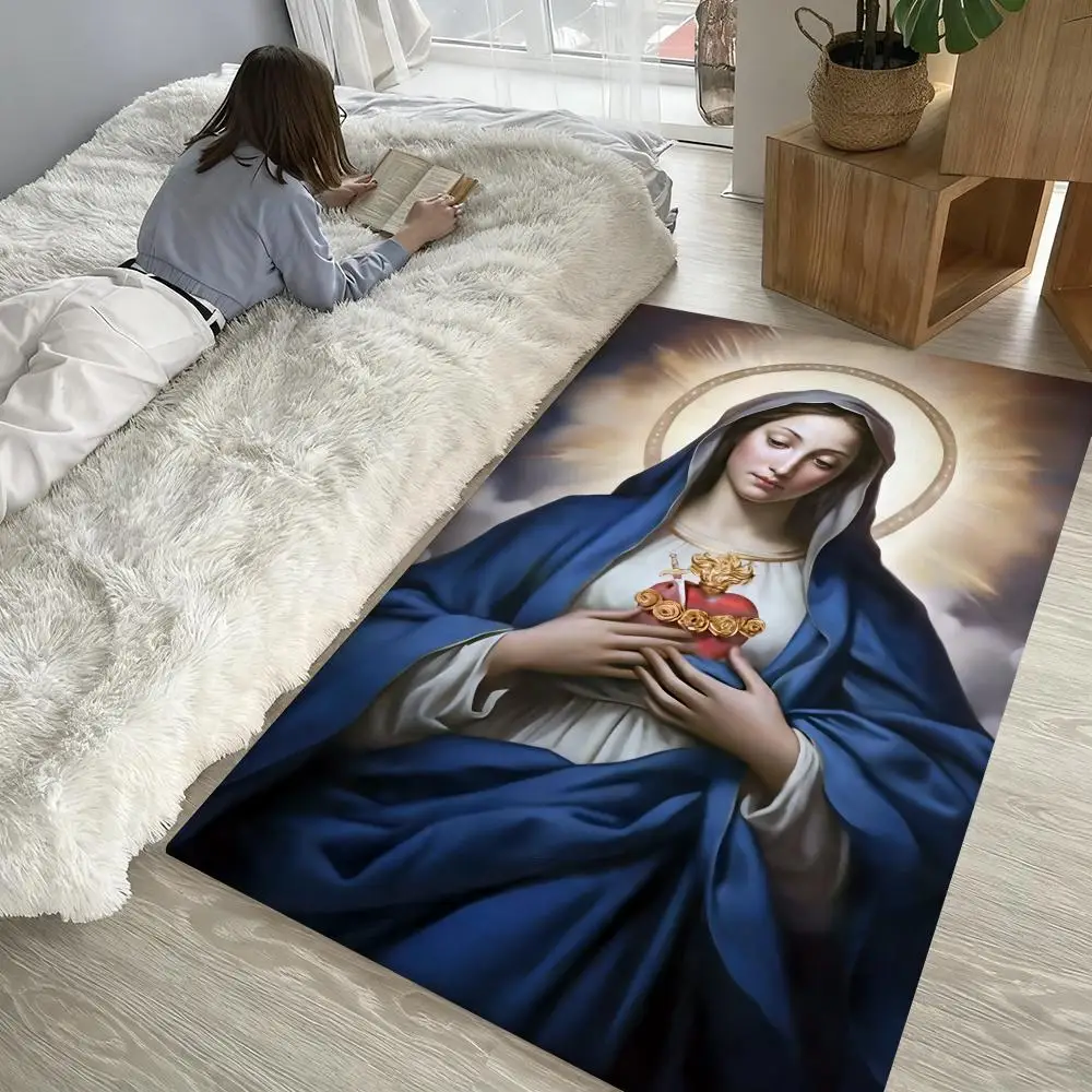 

retro Virgin Mary Christian Floor Mat Soft Thickened Non-Slip Door Mat for Living Room Home Decor Flannel Rugs