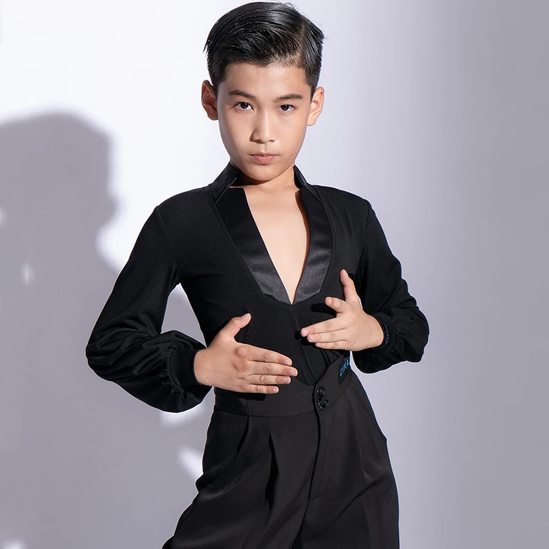 2023 New Loose Mesh Shirts V-neck Latin Dance Tops For Boys Chacha Rumba Tango Dress Ballroom Latin Performance Clothing DN13321