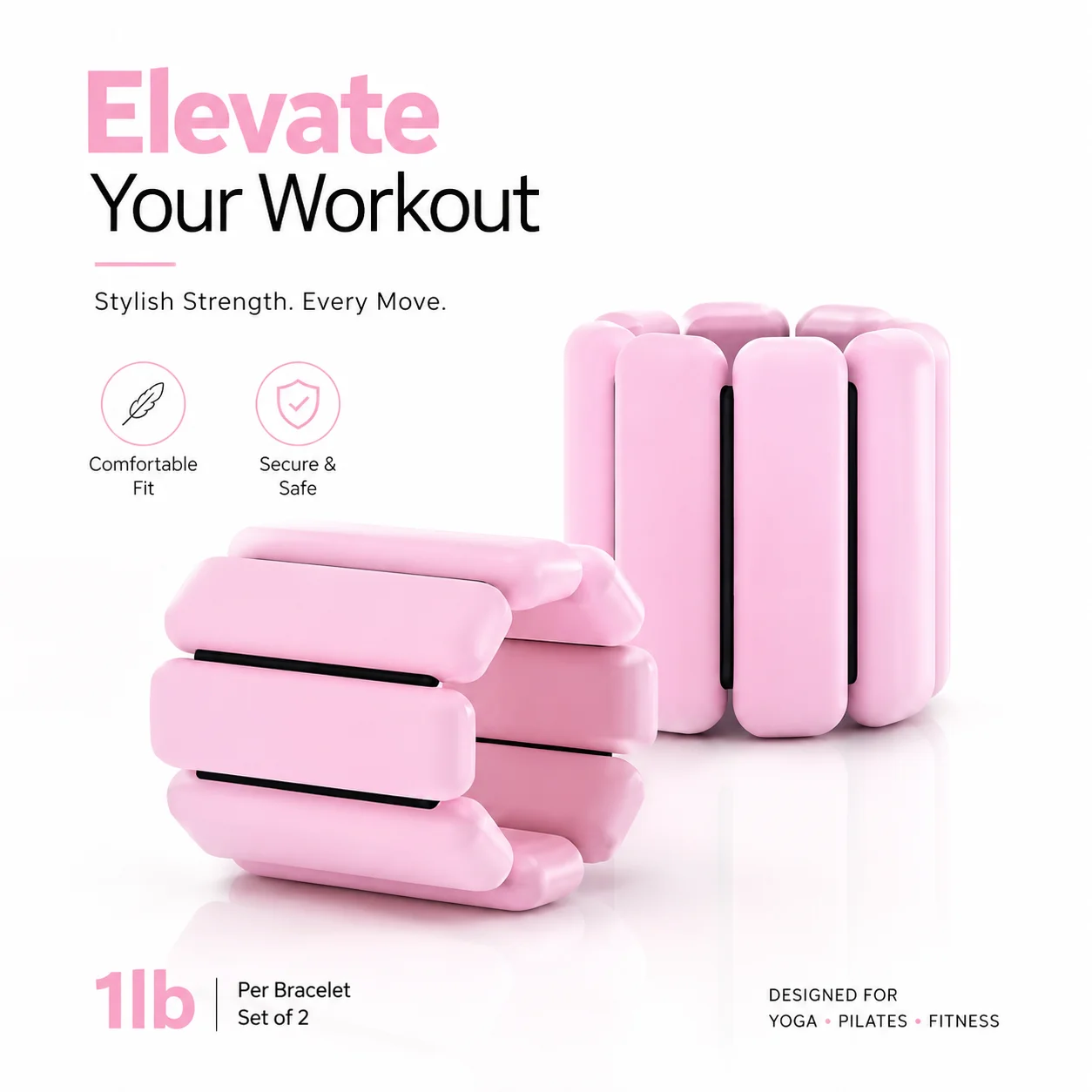 Wrist Ankle Weights Set 2x1lb Adjustable Non-Slip Secure Comfort Fit Yoga Pilates Fitness Gym Men Women Running Walking Exercise