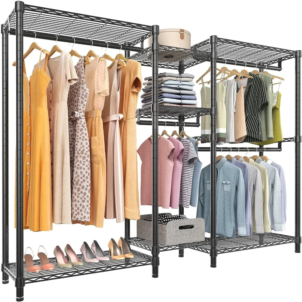 

Wire Garment Rack Heavy Duty Clothes Rack Metal with Shelves, Freestanding Portable Wardrobe Closet Rack for Hanging Cl