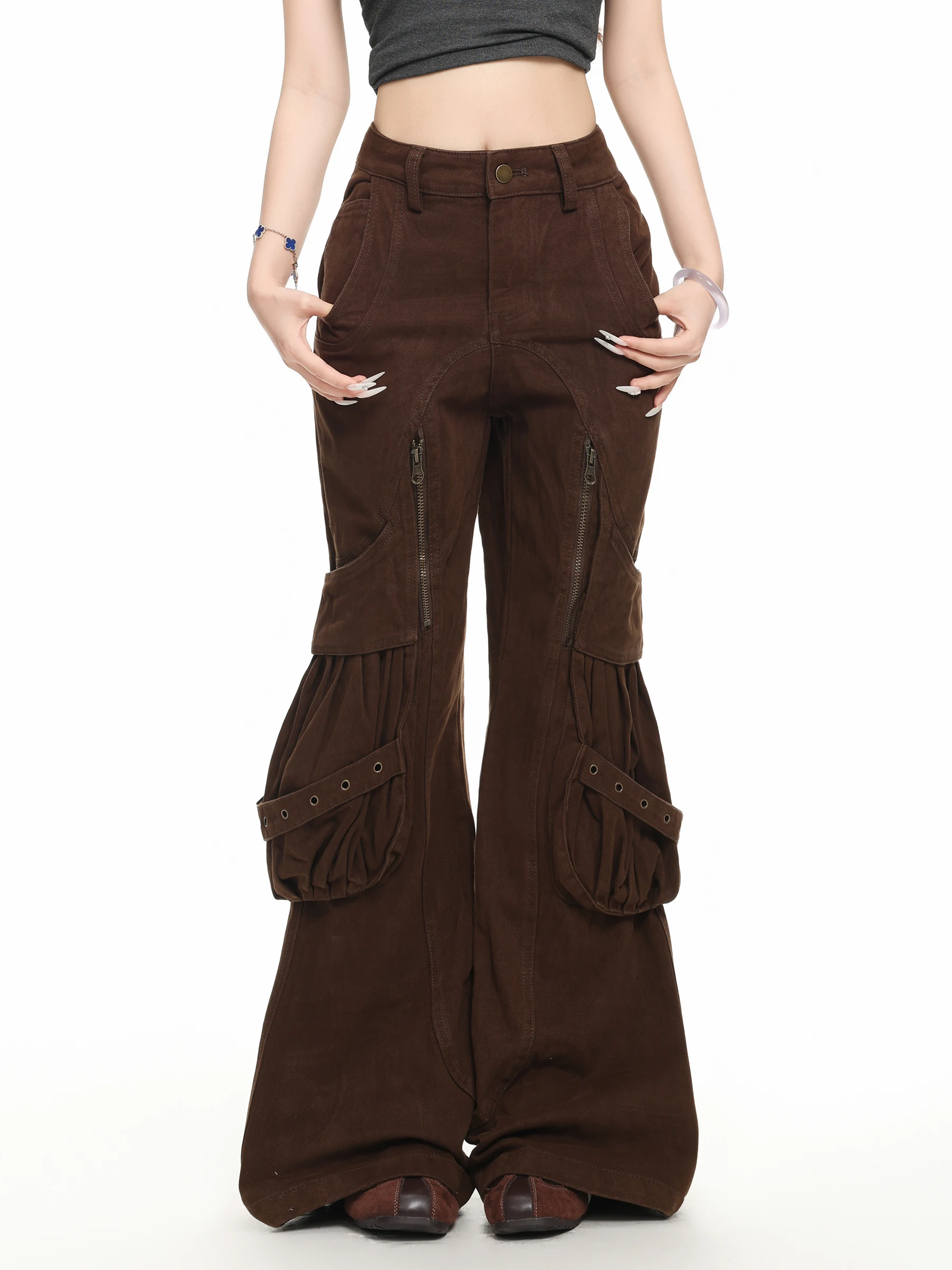 BASTERDS Women's Micro Flare Workwear Jeans Autumn Casual Versatile Long Trousers Comfortable Breathable Cotton Denim