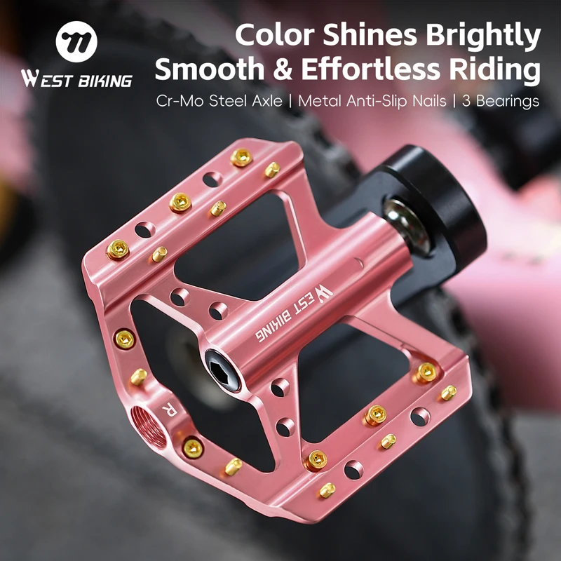 

WEST BIKING Bike Pedals Brightly Colorful 3 Bearing Aluminum Alloy Bicycle Pedals Anti-slip Sealed Bike Pedal Universal 14mm
