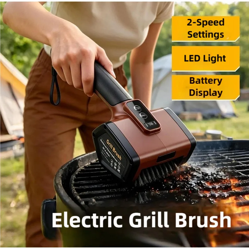 

Electric Barbecue Grill Cleaning Brush With Led Light USB Charge Battery Display 2-speed Setting Suitable For Camp Outdoor Grill