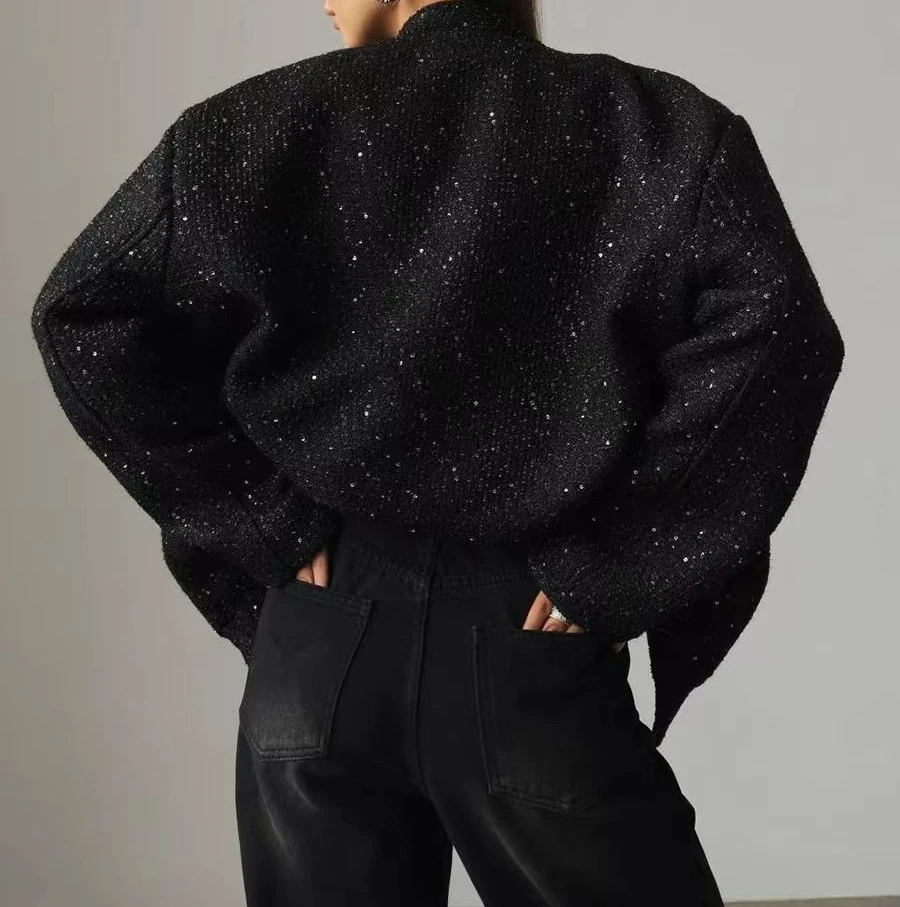 

Весенне-осенняя новая женская свободная короткая куртка с воротником-стойкой, декоративное пальто из бисера 2025